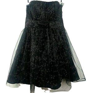 Elegant Black Strapless Dress Size 9 Glitter Tulle Barbie Prom Cocktail Formal